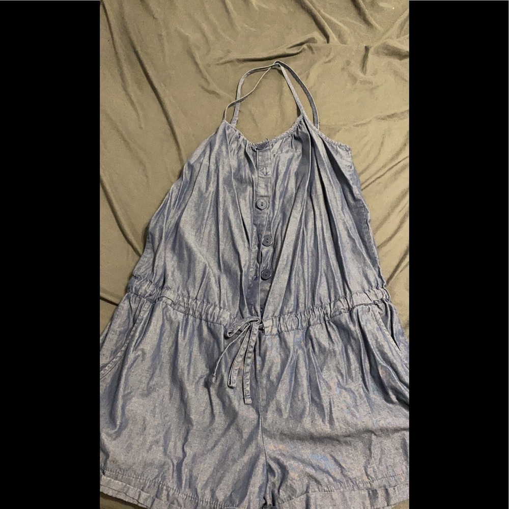 Denim button up romper